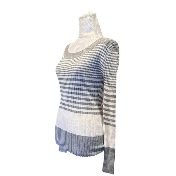 Y2K Its About Time Scoop Neck Ribbed Stripe Sweater White Gray Women’s Medium - Picture 16 of 16